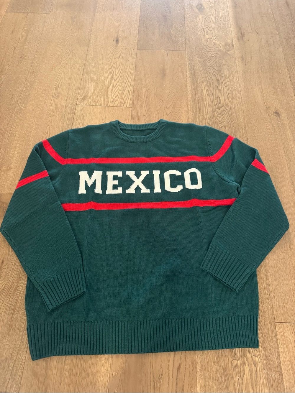Men's Forest Green 'MEXICO' Knit Sweater with Red Stripe